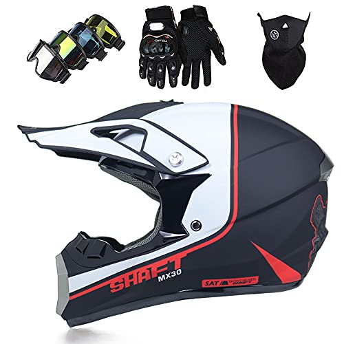 Casco de Moto de Motocross, Casco de Bicicleta de MontañA MTB MX para NiñOs y Adultos, KTM Casco de Moto Integral, Casco de ProteccióN Unisex, con Guantes de Casco, MáScara, Gafas, Conjunto, 4 Piezas