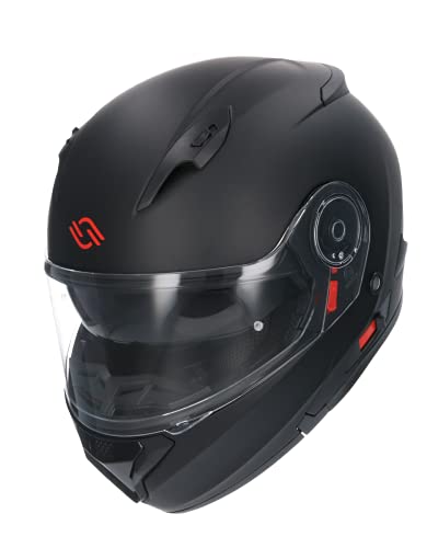 Casco De Moto Marca Shiro Sh508 Negro Mate Casco Integral ECE Homologado, Casco De Moto De Cara Completa Doble Frontal Abatible, para Hombres Adultos, Mujeres (Large)