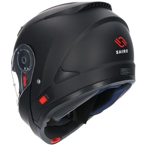 Casco De Moto Marca Shiro Sh508 Negro Mate Casco Integral ECE Homologado, Casco De Moto De Cara Completa Doble Frontal Abatible, para Hombres Adultos, Mujeres (Large)