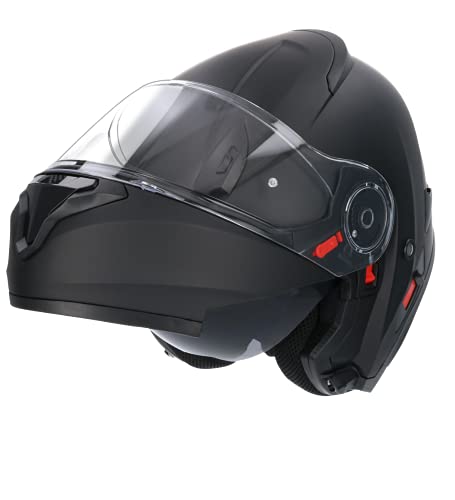 Casco De Moto Marca Shiro Sh508 Negro Mate Casco Integral ECE Homologado, Casco De Moto De Cara Completa Doble Frontal Abatible, para Hombres Adultos, Mujeres (Large)