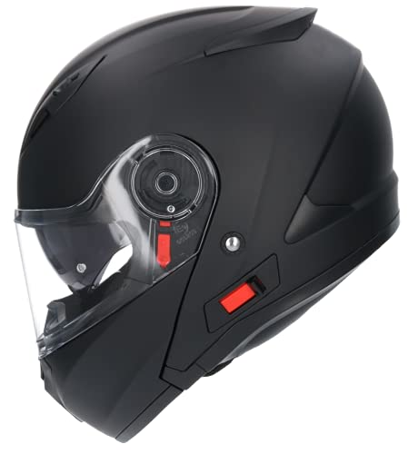 Casco De Moto Marca Shiro Sh508 Negro Mate Casco Integral ECE Homologado, Casco De Moto De Cara Completa Doble Frontal Abatible, para Hombres Adultos, Mujeres (Large)