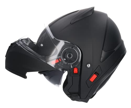 Casco De Moto Marca Shiro Sh508 Negro Mate Casco Integral ECE Homologado, Casco De Moto De Cara Completa Doble Frontal Abatible, para Hombres Adultos, Mujeres (Large)