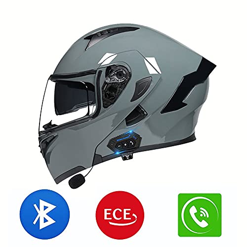 Casco de Moto Modular Bluetooth Integrado con un Micrófono Incorporado Anti Niebla Visera Doble ECE/Dot Homologado Adultos Hombres Mujeres Cascos Moto M~XXL(55~62CM)