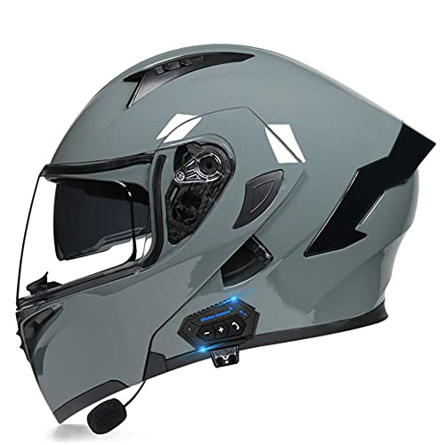 Casco de Moto Modular Bluetooth Integrado con un Micrófono Incorporado Anti Niebla Visera Doble ECE/Dot Homologado Adultos Hombres Mujeres Cascos Moto M~XXL(55~62CM)