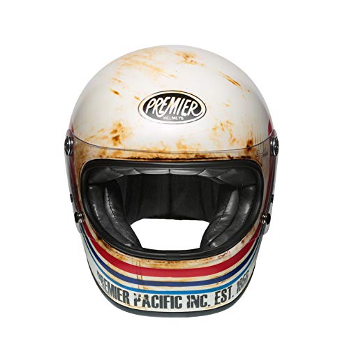 Casco de Moto Premier Trophy Btr8Bm Blanco Mat, Blanco/Azul/Rojo, M (Trophybtr8Bm57M)