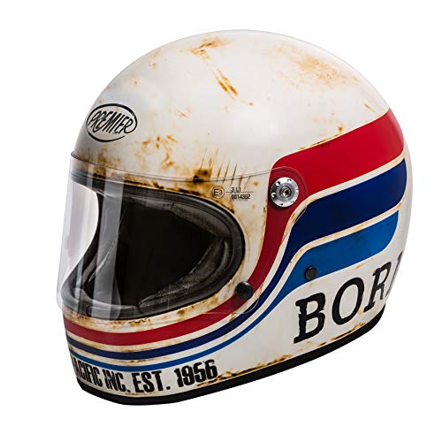 Casco de Moto Premier Trophy Btr8Bm Blanco Mat, Blanco/Azul/Rojo, M (Trophybtr8Bm57M)