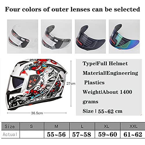 Casco integral de motocicleta para hombres y mujeres adultos, trenzas con cuernos y sucias, aprobado ECE, cascos integrales de motocicleta de doble lente casco,5,M