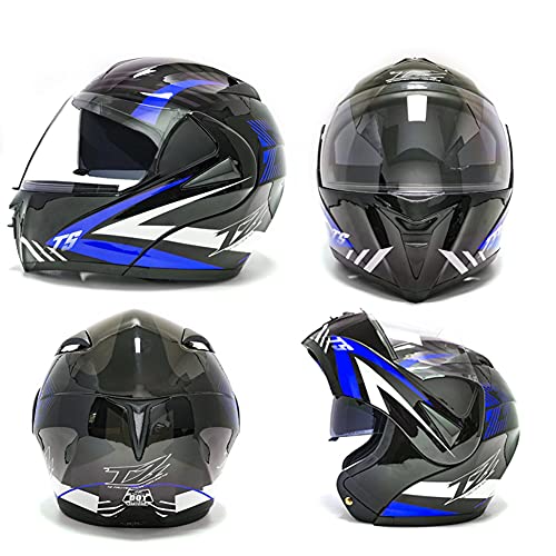 Casco Moto Integral ECE Homologado Casco De Moto Scooter para Mujer Hombre Adultos con Doble Visera,R,L(59~60CM)