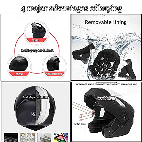 Casco Moto Integral ECE Homologado Casco De Moto Scooter para Mujer Hombre Adultos con Doble Visera,R,L(59~60CM)