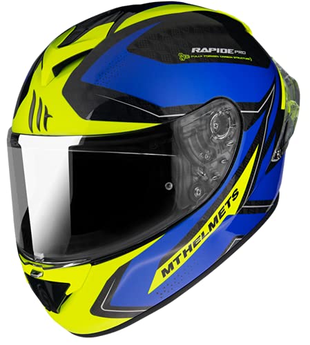 Casco MT HELMET INTREGRAL DE Carbono Modelo Rapide Pro Master A7 Azul Brillo HOMOLOGADO con ALERON Trasero Unisex Dot (M)