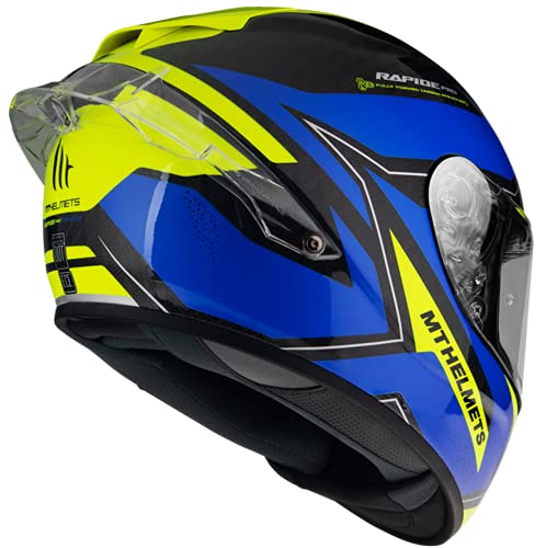 Casco MT HELMET INTREGRAL DE Carbono Modelo Rapide Pro Master A7 Azul Brillo HOMOLOGADO con ALERON Trasero Unisex Dot (M)