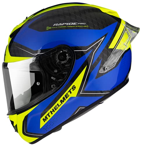 Casco MT HELMET INTREGRAL DE Carbono Modelo Rapide Pro Master A7 Azul Brillo HOMOLOGADO con ALERON Trasero Unisex Dot (M)