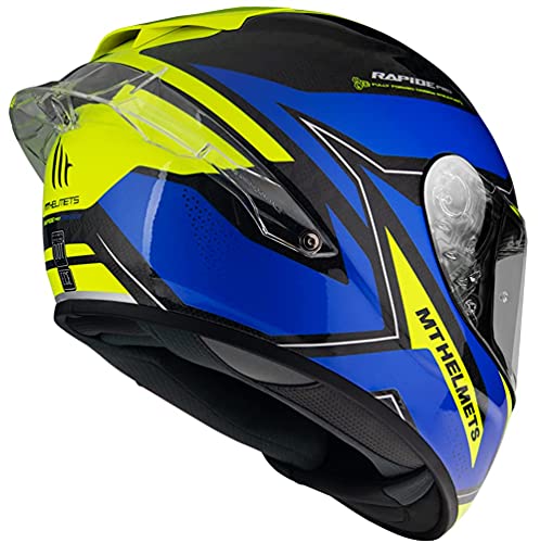 Casco MT HELMET INTREGRAL DE Carbono Modelo Rapide Pro Master A7 Azul Brillo HOMOLOGADO con ALERON Trasero Unisex Dot (XS)