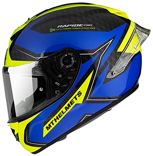 Casco MT HELMET INTREGRAL DE Carbono Modelo Rapide Pro Master A7 Azul Brillo HOMOLOGADO con ALERON Trasero Unisex Dot (XS)