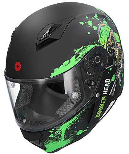 Casco Shiro SH-890 Broken Head Negro Mate Y Verde EDICION Limitada HOMOLOGADO Unisex con PINLOK Incluido L