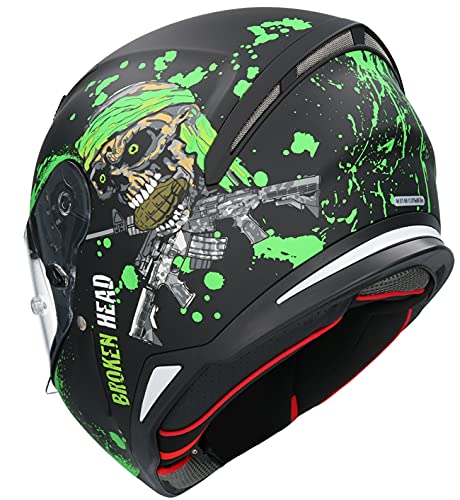 Casco Shiro SH-890 Broken Head Negro Mate Y Verde EDICION Limitada HOMOLOGADO Unisex con PINLOK Incluido L