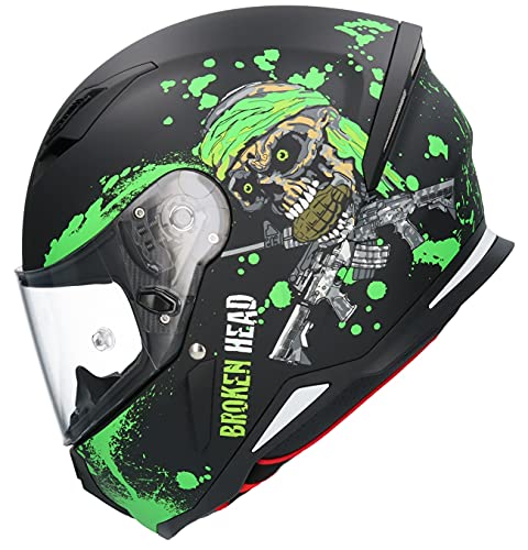 Casco Shiro SH-890 Broken Head Negro Mate Y Verde EDICION Limitada HOMOLOGADO Unisex con PINLOK Incluido L