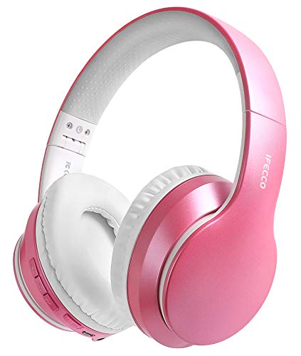 Cascos Inalambricos Bluetooth, Auriculares Diadema Estéreo Inalámbricos Plegables, Micrófono Incorporado, Cascos Bluetooth Inalámbrico y Audio Cable para PC/ MP3/Móviles/TV(Rosa)