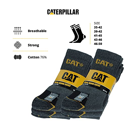 Caterpillar 6 Pares Calcetines Trabajo Media Pantorrilla - por Zapatos de Seguridad - Punta y Talón Reforzados - Esponja Algodón (Gris, 39-42)