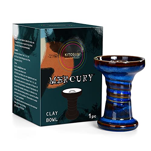 Cazoleta Cachimba Phunnel Cabeza Shisha - Kitosun Mercury Hookah Bowl Tazón de barro acristalado con borde compatible con Provost & Foil, bueno para todo tipo de sabros de Shisha 10-13g(Denim)