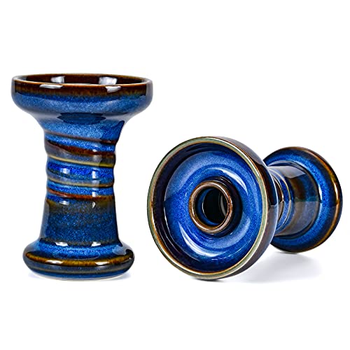 Cazoleta Cachimba Phunnel Cabeza Shisha - Kitosun Mercury Hookah Bowl Tazón de barro acristalado con borde compatible con Provost & Foil, bueno para todo tipo de sabros de Shisha 10-13g(Denim)