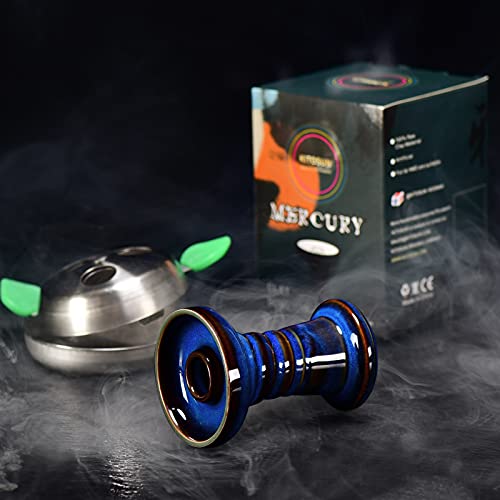 Cazoleta Cachimba Phunnel Cabeza Shisha - Kitosun Mercury Hookah Bowl Tazón de barro acristalado con borde compatible con Provost & Foil, bueno para todo tipo de sabros de Shisha 10-13g(Denim)