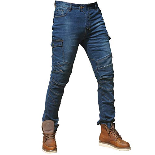 CBBI-WCCI Hombre Motocicleta Pantalones Moto Jeans con Protección Motorcycle Biker Pants (XL=34W / 32L, Azul)