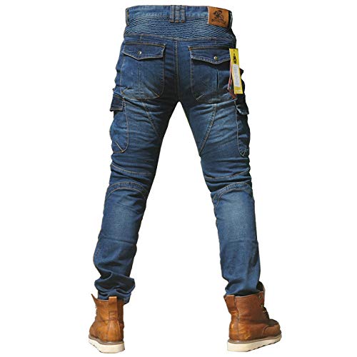 CBBI-WCCI Hombre Motocicleta Pantalones Moto Jeans con Protección Motorcycle Biker Pants (XL=34W / 32L, Azul)