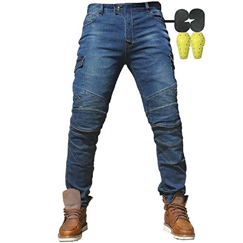 CBBI-WCCI Hombre Motocicleta Pantalones Moto Jeans con Protección Motorcycle Biker Pants (XL=34W / 32L, Azul)