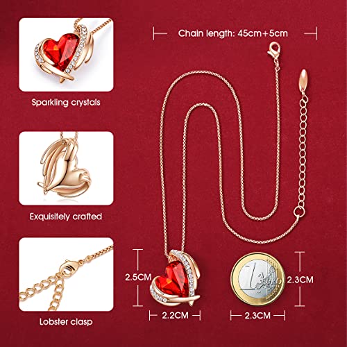 CDE Collar con Colgante de corazón de Amor para Mujer, Collares de Oro de 18 Quilates, joyería, Regalos de cumpleaños para Esposa, Madre, Hija (Oro Rosa-Rojo)