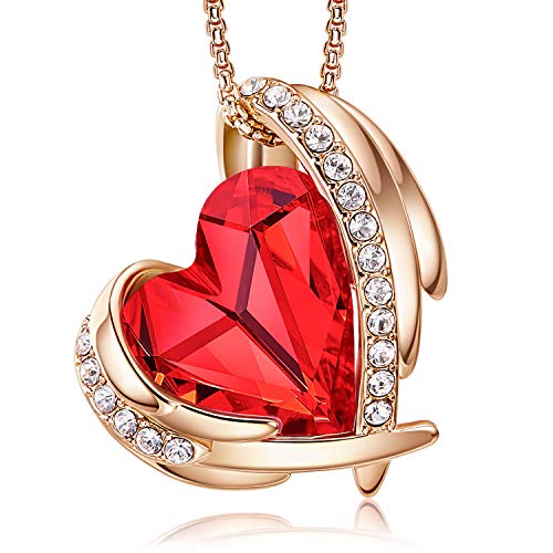 CDE Collar con Colgante de corazón de Amor para Mujer, Collares de Oro de 18 Quilates, joyería, Regalos de cumpleaños para Esposa, Madre, Hija (Oro Rosa-Rojo)