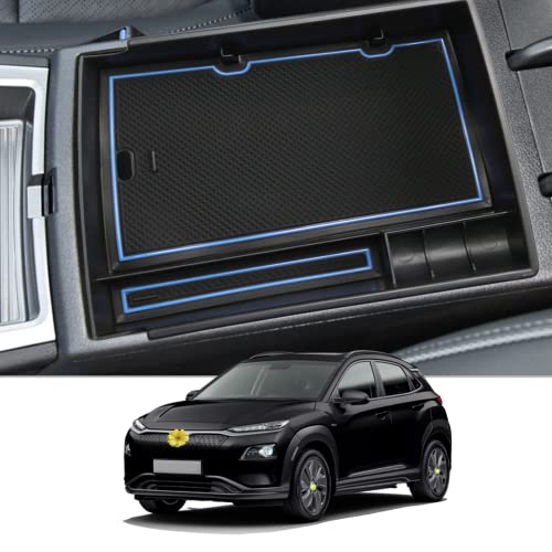 CDEFG para Kona Electrico EV 2020 Caja de almacenamiento, Consola Central Apoyabrazos Caja del coche Interior Center Armrest Storage Box, Con Tapete Antideslizante Accesorios Interiores del coche