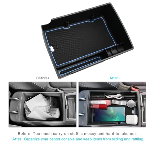 CDEFG para Kona Electrico EV 2020 Caja de almacenamiento, Consola Central Apoyabrazos Caja del coche Interior Center Armrest Storage Box, Con Tapete Antideslizante Accesorios Interiores del coche