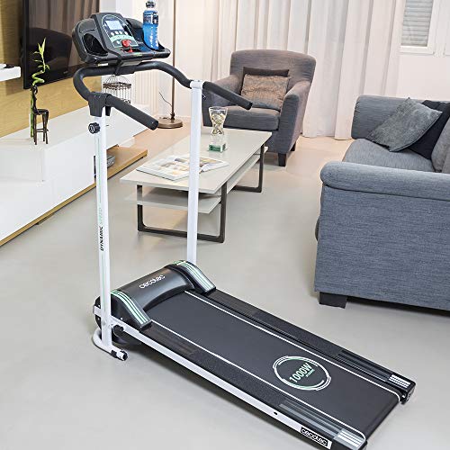 Cecotec Cinta de Andar Eléctrica Plegable RunnerFit Step Black. 1000 W, 3 Niveles de inclinación, Pantalla LED, Altavoces, Portabotellas, 12 Programas, Hasta 10 km/h, Ruedas, Peso máximo 120 Kg