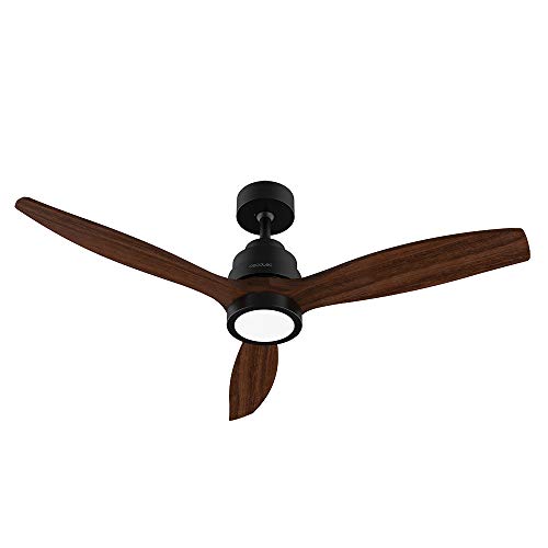 Cecotec Ventilador de Techo con Mando a Distancia y Temporizador EnergySilence Aero 5250 Black Design. 40W, Diámetro 132 cm, Motor DC, Luz LED, 6 Velocidades, Función invierno, Negro/Aspas Madera