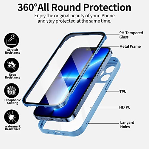 CENHUFO Funda iPhone 13 Pro MAX (6,7"), Fundas Antichoque con Protector de Pantalla Vidrio Templado Integrado, Protección Completa 360° Case Bumper Robusto Carcasa para iPhone 13 Pro MAX -Azul Sierra