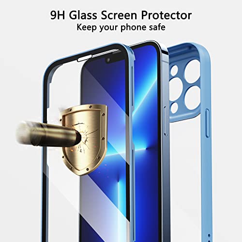 CENHUFO Funda iPhone 13 Pro MAX (6,7"), Fundas Antichoque con Protector de Pantalla Vidrio Templado Integrado, Protección Completa 360° Case Bumper Robusto Carcasa para iPhone 13 Pro MAX -Azul Sierra