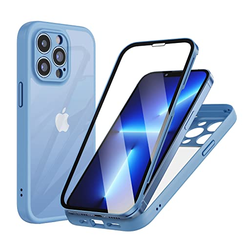 CENHUFO Funda iPhone 13 Pro MAX (6,7"), Fundas Antichoque con Protector de Pantalla Vidrio Templado Integrado, Protección Completa 360° Case Bumper Robusto Carcasa para iPhone 13 Pro MAX -Azul Sierra