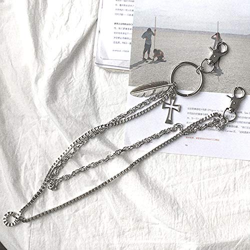 Ceqiny Cadena de Bolsillo de 2 Capas, Cadena para Pantalones de Mujer, Cadena de Cintura, Cadena Estilo Hip Hop, Punk, para Motocicleta Jean gótico Roca Llavero con Cierre de mosquetón para Hombre
