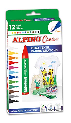 Cera Textil Alpino Crea+ - Ceras de colores 12 unidades para niños - Cera para textil - Punta 3mm (PX000001)