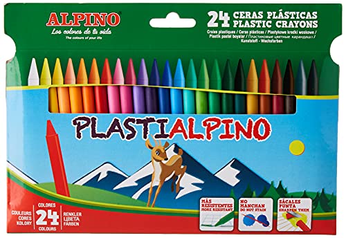 Ceras de Colores Plasti Alpino PA000024- Estuche de Ceras para Niños de 24 Unidades - Lápices de Cera para Manualidades y Uso Escolar - No Manchan, Más Resistentes