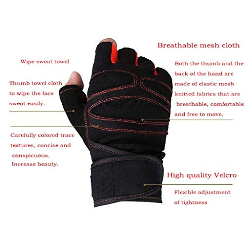 CESHMD Sport Gym Guantes Mitad Dedos Levantamiento Breathable Fitness – Pesas Guantes Hombres Mujeres Gym Guantes (Negro, L)