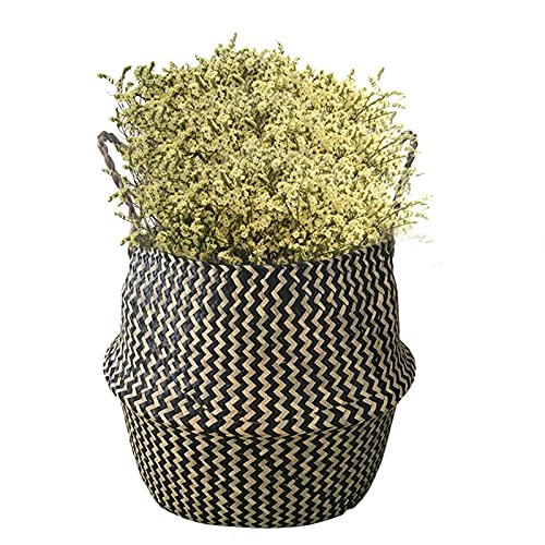Cesto Mimbre para Plantas Cesta Seagrass Maceteros Decorativos Interior Cestas Almacenaje para Mantas Salon (27 x 24cm, Ola Negro)