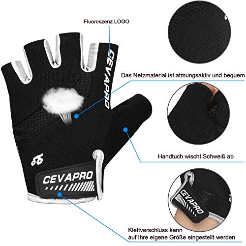 Cevapro Guantes de ciclismo para hombre y mujer, de gel, amortiguación, transpirables, antideslizantes, ideales para ciclismo, MTB, descenso, senderismo (negro, M)