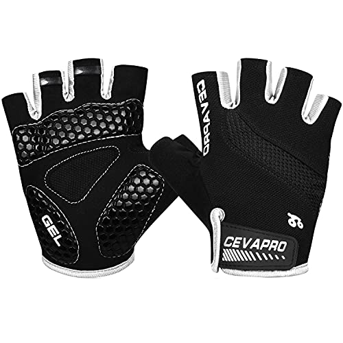 Cevapro Guantes de ciclismo para hombre y mujer, de gel, amortiguación, transpirables, antideslizantes, ideales para ciclismo, MTB, descenso, senderismo (negro, M)