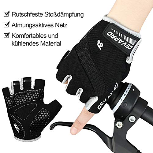 Cevapro Guantes de ciclismo para hombre y mujer, de gel, amortiguación, transpirables, antideslizantes, ideales para ciclismo, MTB, descenso, senderismo (negro, M)