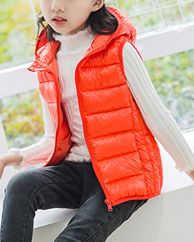 Chaleco con Capucha Niños Niñas Inviernos Sin Mangas Chaqueta Abrigo Calienta Outwear Naranja 160cm