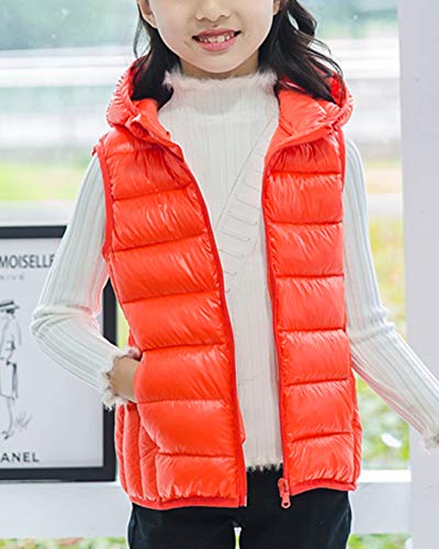 Chaleco con Capucha Niños Niñas Inviernos Sin Mangas Chaqueta Abrigo Calienta Outwear Naranja 160cm