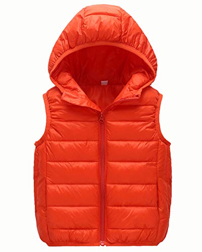 Chaleco con Capucha Niños Niñas Inviernos Sin Mangas Chaqueta Abrigo Calienta Outwear Naranja 160cm