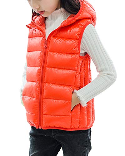 Chaleco con Capucha Niños Niñas Inviernos Sin Mangas Chaqueta Abrigo Calienta Outwear Naranja 160cm